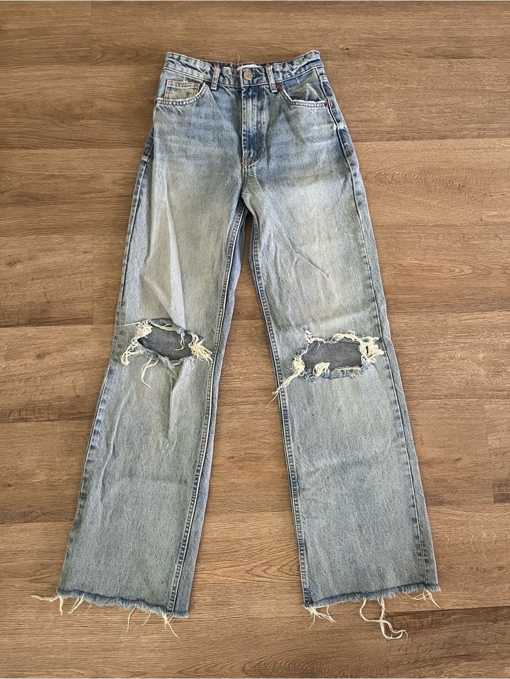 Zara High Waist Wide Leg Ripped Distressed Jeans Women’s Size 2